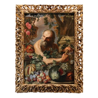 Bottega Di Abraham Brueghel, Portrait of the Greek Philosopher Diogenes with a Composition of Fruit, 1680, Oil on Canvas For Sale