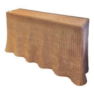 Scalloped Wicker Console Table For Sale