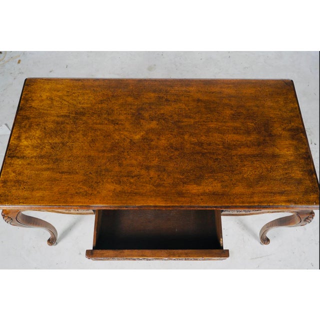 Brown Vintage Louis XV–Style Carved Walnut Writing Desk or Console Table For Sale - Image 8 of 10