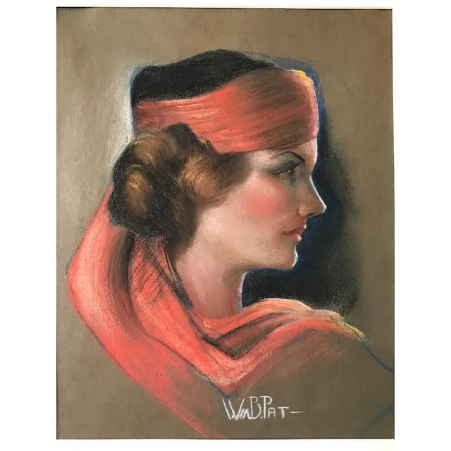 Art Deco Original Vintage Art Deco Pastel Portrait of a Woman by William B. Pattengill For Sale - Image 3 of 7