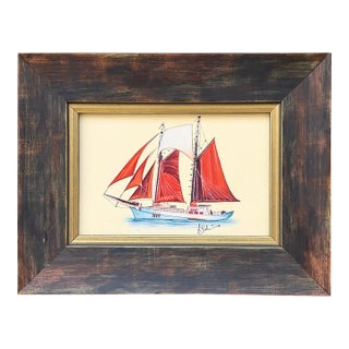 Original Hand-Painted Sailboat Painting, Framed For Sale