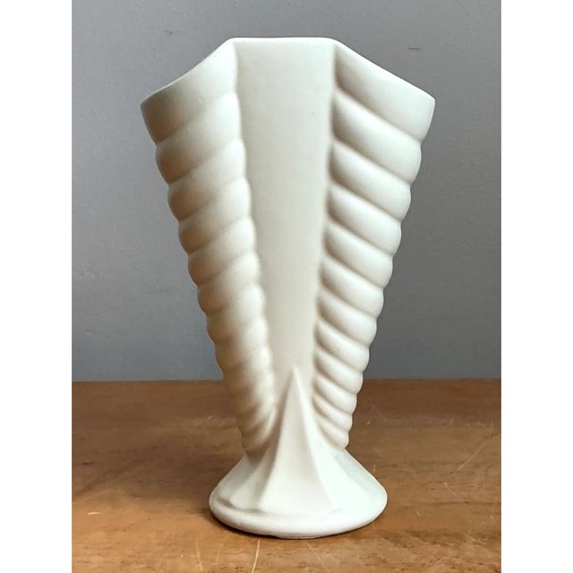 Vintage Matte Glaze Ribbed Ceramic Vase For Sale - Image 9 of 12