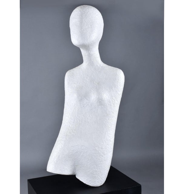 Contemporary Modern Minimalist White Life Size Figural Sculpture on Black Pedestal Base For Sale - Image 3 of 13