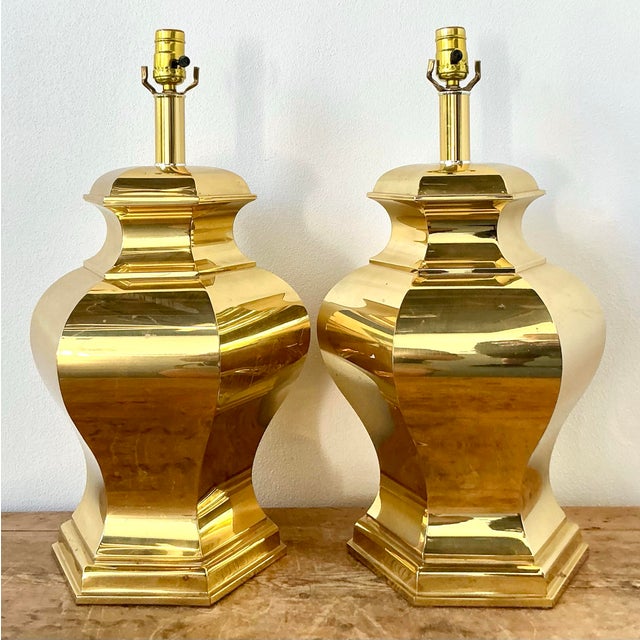 Vintage Boho Faceted Brass Lamps - A Pair For Sale In West Palm - Image 6 of 9