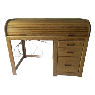 1980s Handmade Solid Oak Rolltop Desk For Sale