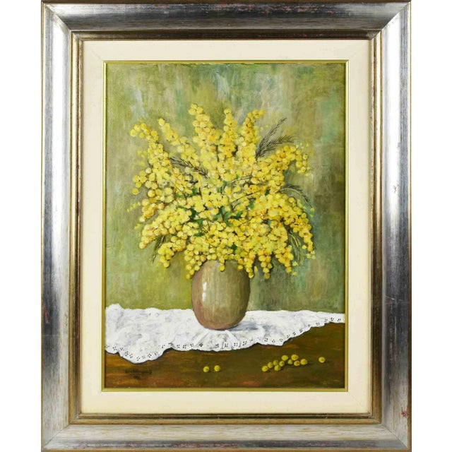 Mimosas is an original contemporary artwork realized by Gina Ceccagnoli in 1996. Acrylic Tempera on Canvas. Hand signed...