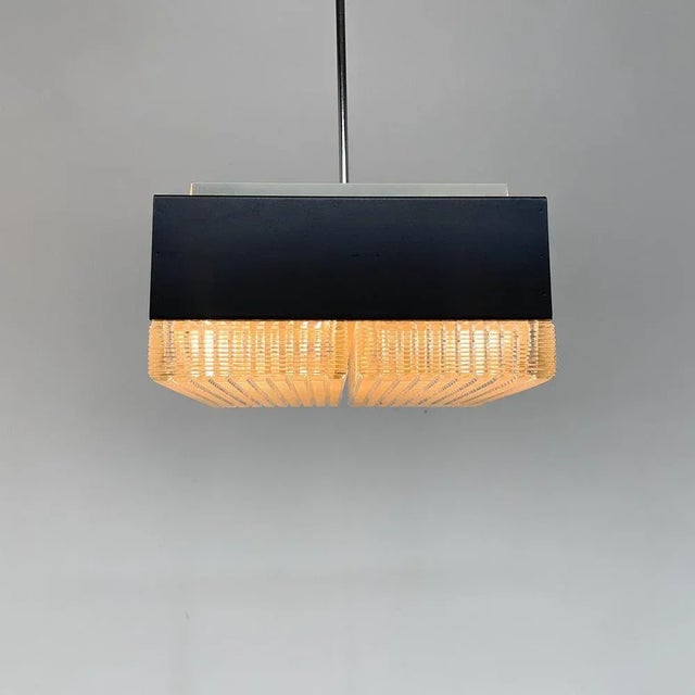 Mid-Century Glass & Metal Sqare Pendant Light attributed to Napako, Czechoslovakia, 1970s For Sale - Image 10 of 12