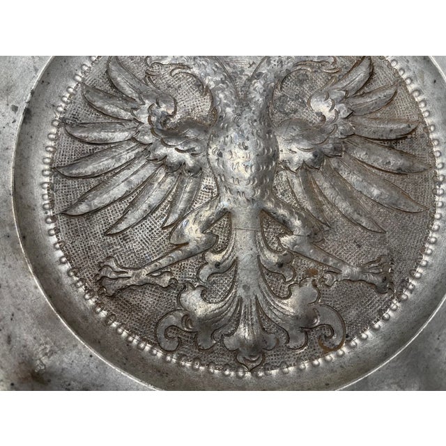 Metal Rare Antique 1634 17th Century Engraved Hand Forged Pewter Eagle Dinner Plate For Sale - Image 7 of 9