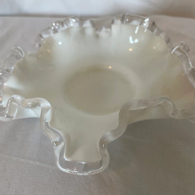 1960s Fenton Crystal Silver Crest Milk Glass, Double Ruffled Scalloped Rim Bowl For Sale - Image 9 of 10