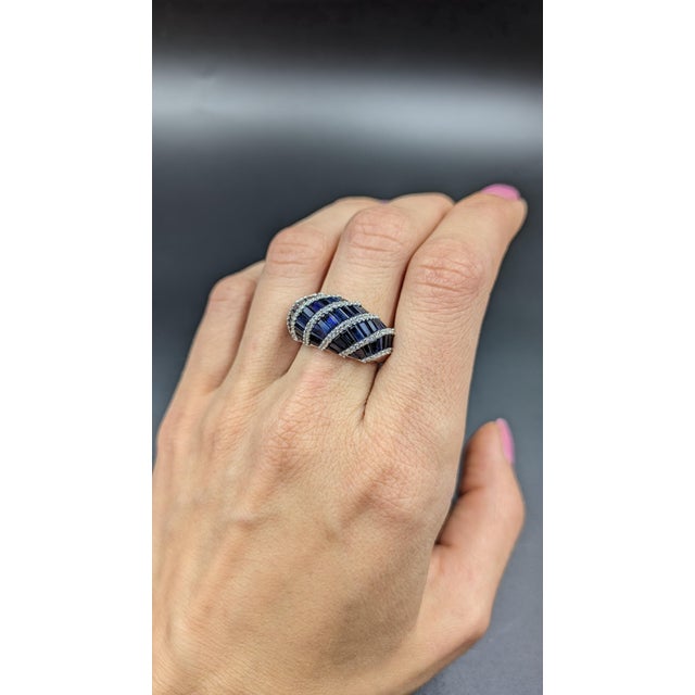 Metal 4.32 Carat Sapphire and Diamond Cluster Ring, Size 7 For Sale - Image 7 of 8