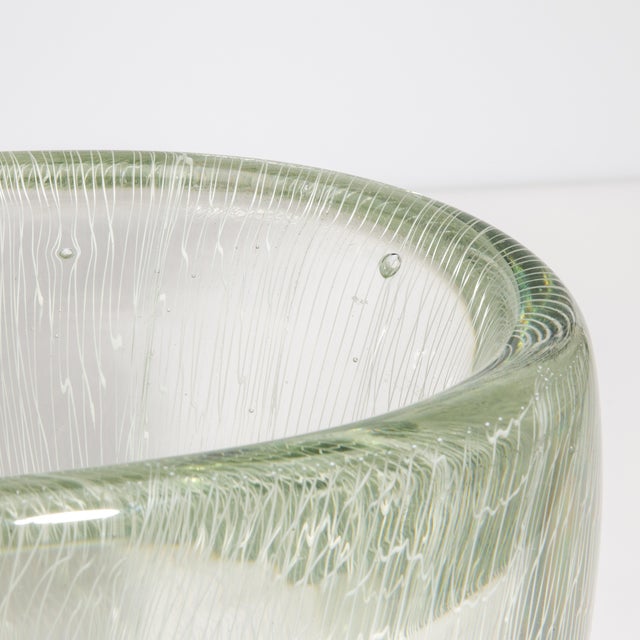Glass Hand Blown Murano Vase With Micro Threads in Clear For Sale - Image 7 of 9