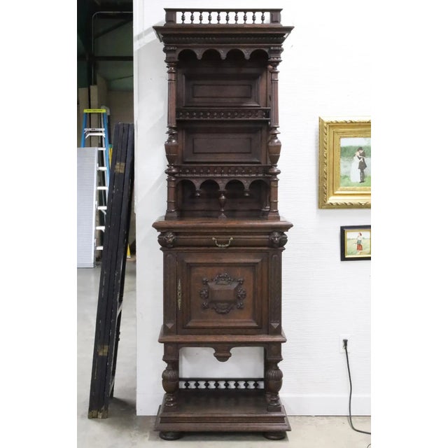 Stunning 1800s Antique Flemish Renaiss Revival, Walnut, Carved Lion Vaisselier Cabinet! Antique Vaisselier Cabinet,...