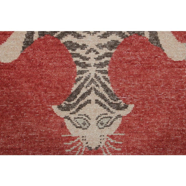 Traditional Rug & Kilim’s Distressed Tiger Runner Rug in Red With Beige and Brown Pictorial For Sale - Image 3 of 8