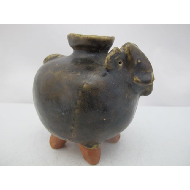 Ceramic Khmer Cambodian Elephant Stoneware Lime Betel Nut Pot Pair For Sale - Image 7 of 17