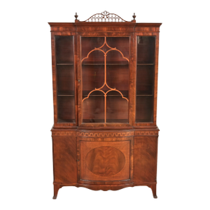 Romweber Antique Georgian Flame Mahogany Breakfront Bookcase Cabinet, Circa 1920s