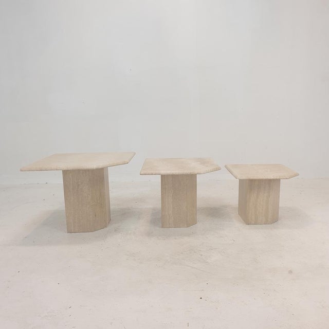 Italian Travertine Coffee or Side Tables, 1980s, Set of 3 For Sale - Image 3 of 18