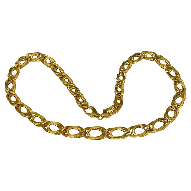18 Karat Yellow Gold Hammered Double Oval Graduating Link Necklace 21 Gm For Sale In New York - Image 6 of 8