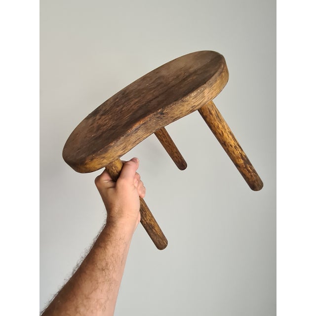 Vintage French Wooden Tripod Stool, 1950 For Sale - Image 3 of 11