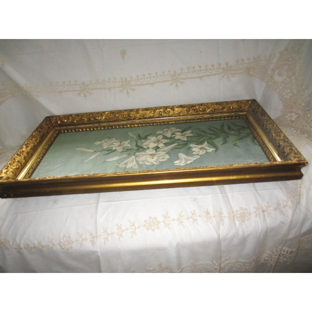 Traditional Antique Oil on Canvs White Lily in Fine Ornate Gold Gilt Frame For Sale - Image 3 of 11