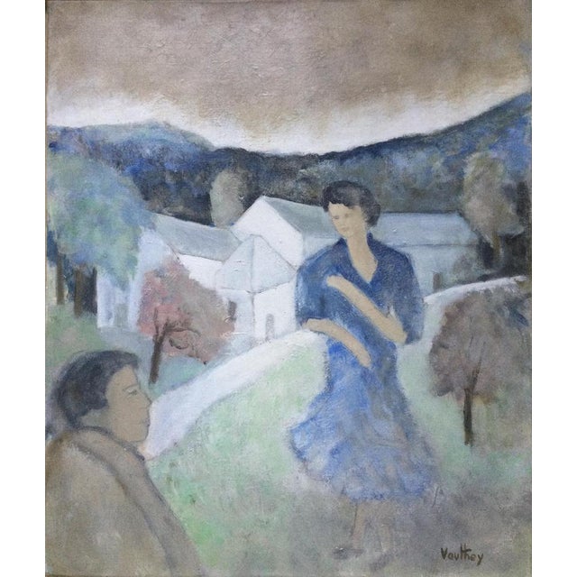 Pierre Vauthey, Couple in a Landscape, Signed Oil on Canvas For Sale - Image 5 of 6