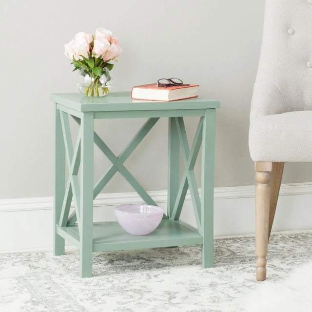 Cross Back End Table in Dusty Green For Sale - Image 4 of 5