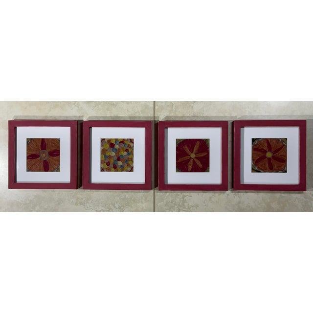 Set of Four 19 Century Antique Silk Suzani Wall Hanging For Sale - Image 9 of 12