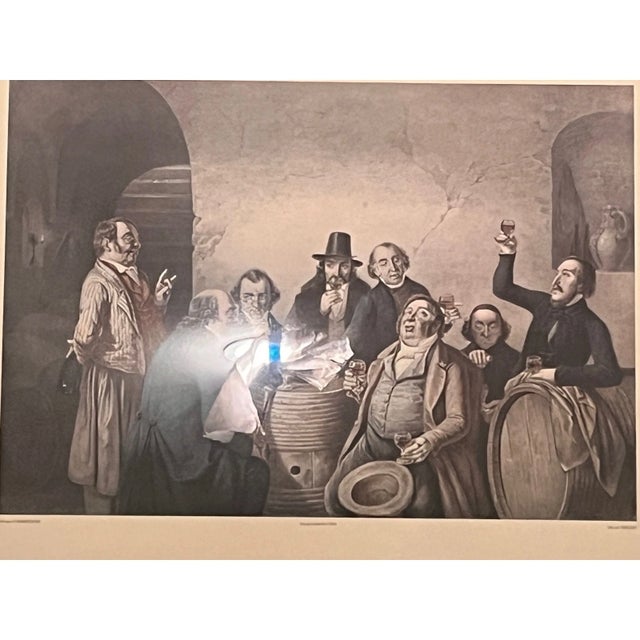 Biedermeier 19th C Lithograph Wine Tasting Hasenclever Thielley Lemercier Paris Framed Art For Sale - Image 3 of 6