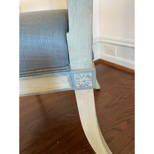 Pair of Glazed Linen Accent Chairs Attributed to Niermann Weeks For Sale - Image 9 of 14