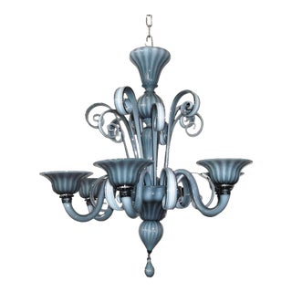 Murano Glass Chandelier Contemporary 6 Ligth in Gray, White and Black For Sale