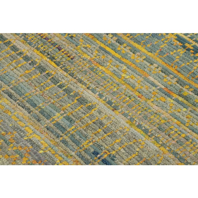 2010s Rug & Kilim's Modern Rug in Steel Blue and Oxidized Gold Stripes For Sale - Image 5 of 7