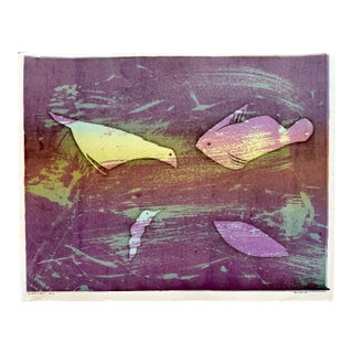 60s Mid Century Modern Relief Print "So What's New?" Signed Alie Patt Ed. 4 For Sale