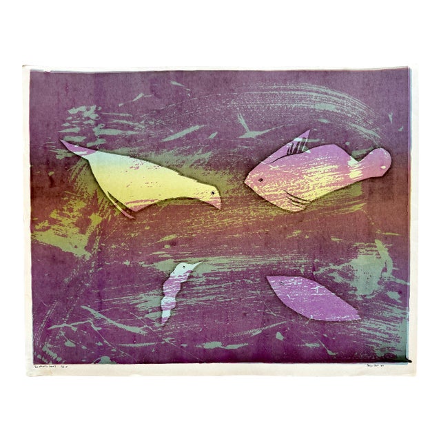 60s Mid Century Modern Relief Print "So What's New?" Signed Alie Patt Ed. 4 For Sale