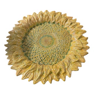 Substantial 26” Hand-Textured Artisan Ceramic Sunflower Statement Platter / Wall Art For Sale