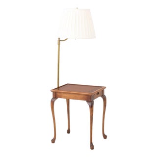 Queen Anne Style Side Table With Swing Arm Lamp For Sale