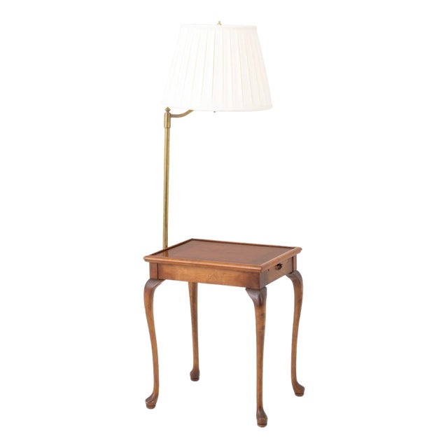 Queen Anne Style Side Table With Swing Arm Lamp For Sale