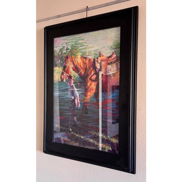 Jeff Slemmons Good Morning by Jeff Slemons | Soft Pastel on Sanded Paper Boy walking with a horse in a reflective water setting. For Sale - Image 4 of 4