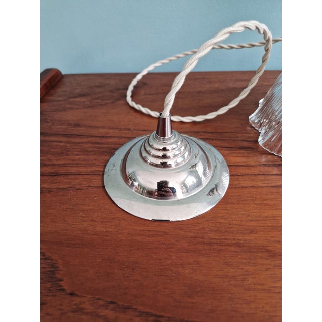 Art Deco Pendant Light in Grooved Clear Glass, 1930 For Sale - Image 11 of 12