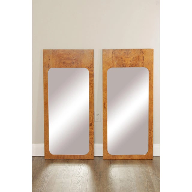 High Quality American Made Vintage Pair of Burlwood Veneered Accent Wall Mirrors