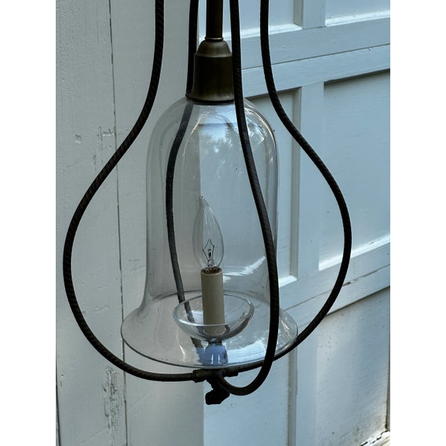 Old Lights On is pleased to offer this unusual brass and glass hanging gas fixture. It is wired and ready to install. We...