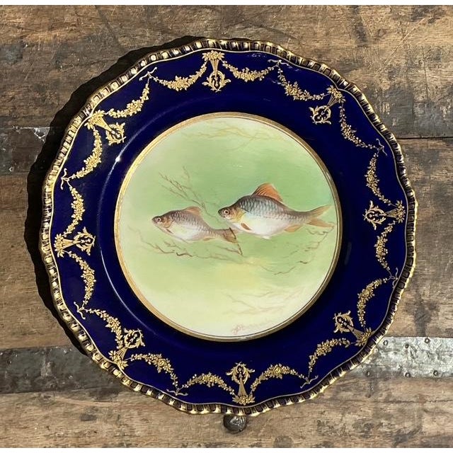 Vintage Gilt Tipped Doulton Burslem Fish Plates - Set of 12 For Sale - Image 11 of 16