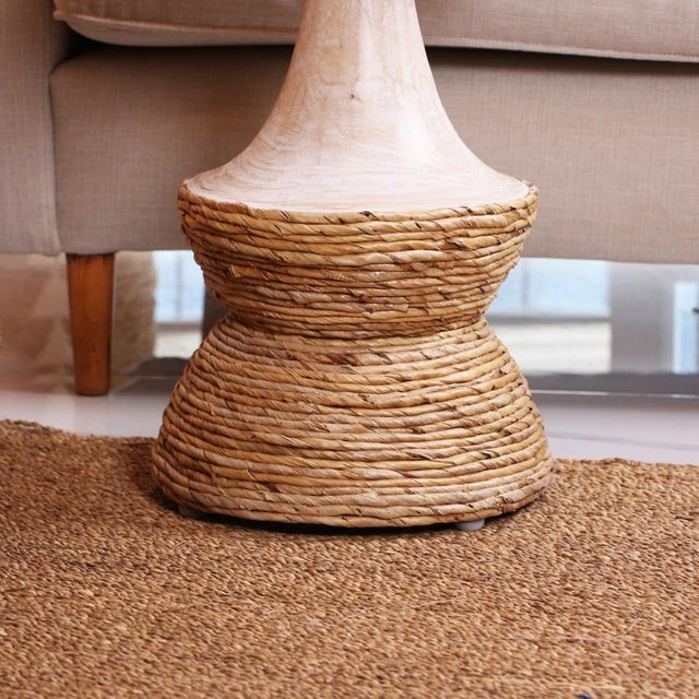 Mina Round Oak Wood Side Table For Sale - Image 4 of 9