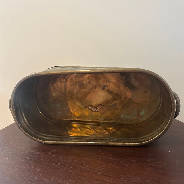 1980s Vintage Brass Oval Cachepot Planter With Ring Handles For Sale - Image 4 of 5