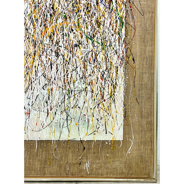 Textile Abstract Expressionism in a Large Mid-Century Modern Dripped Painting For Sale - Image 7 of 12