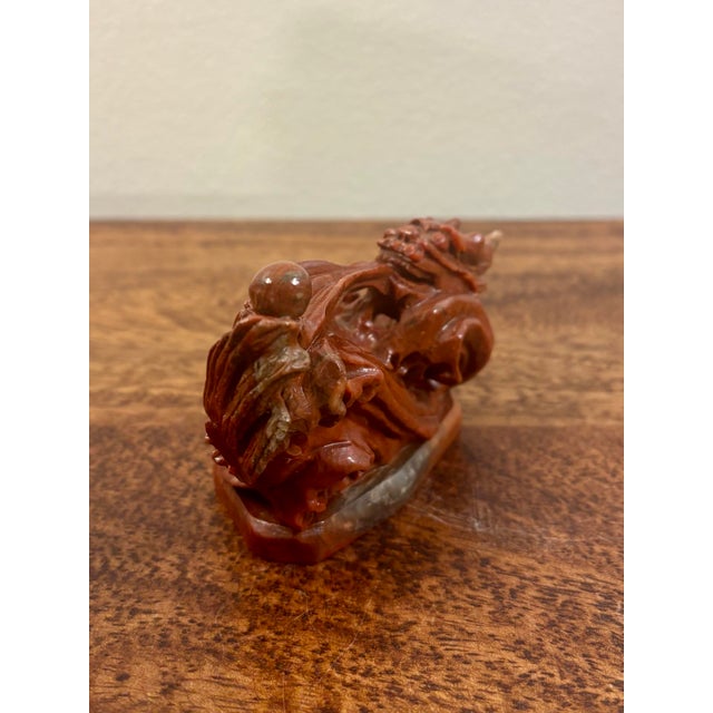 Chinese Vintage Mid-Century Chinese Hand-Carved Stone Dragon Seal Sculpture For Sale - Image 3 of 6
