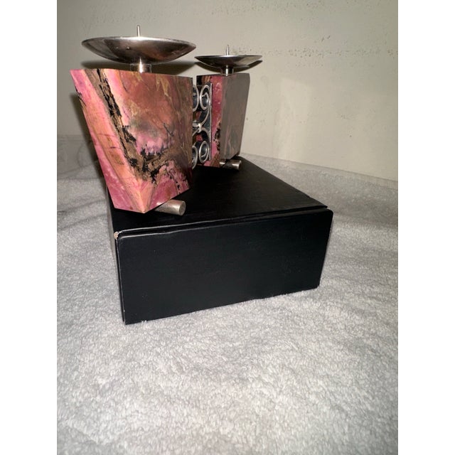 Mid-Century Modern Vintage 1970’ S Soviet Russian Modernist Rhodonite & 875 Silver Candle Holder For Sale - Image 3 of 12