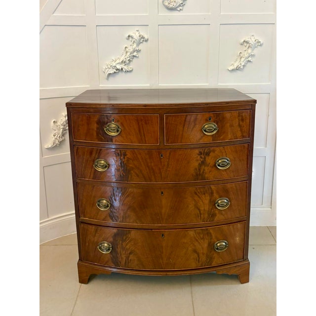 Antique George III Figured Mahogany Bow Fronted Chest of 5 Drawers, 1820 For Sale - Image 9 of 9
