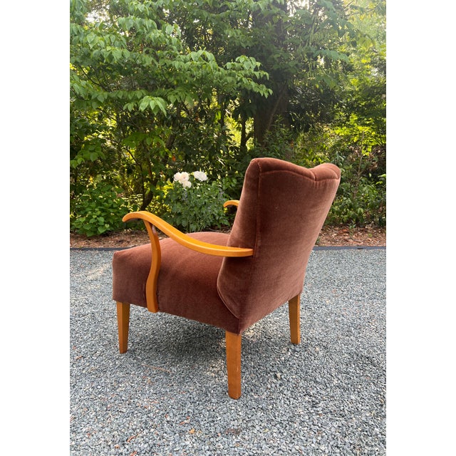 1940s Danish Modern Fritz Hansen Style Lounge Chair in Cinnamon Mohair For Sale - Image 11 of 17