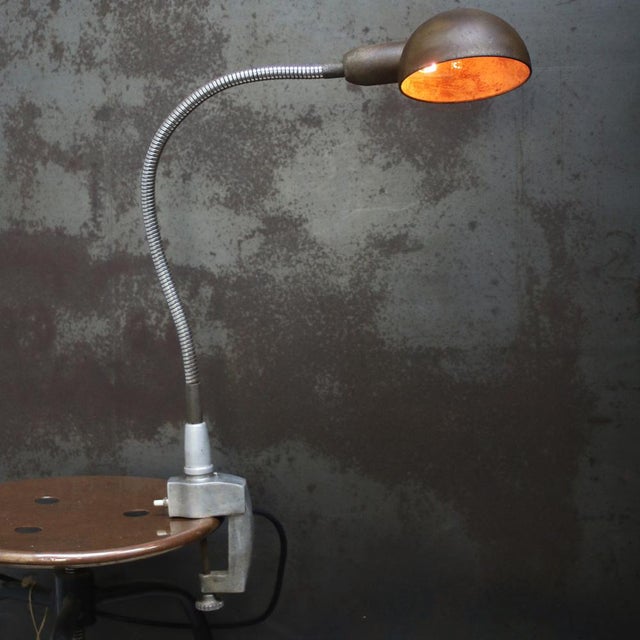Mid-Century Modern Vintage Industrial Belgian Metal Machinist Table Light For Sale - Image 3 of 8