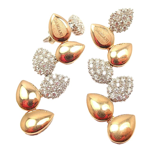 Damiani Antera Yellow/White Gold Diamond Earrings, Pair For Sale