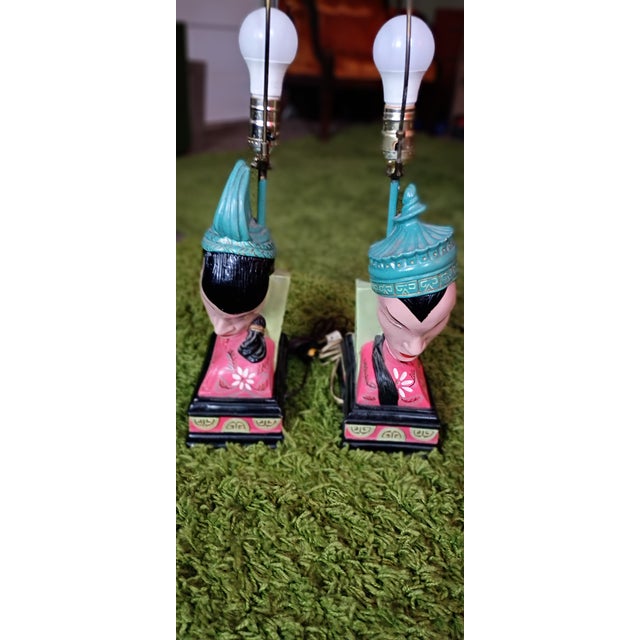 1950s Mid Century Modern Chalkware Lamps For Sale - Image 11 of 11